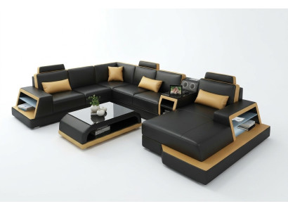 U Form Sofa Couch Polster Garnitur Ecksofa Wohnlandschaft Leder Design