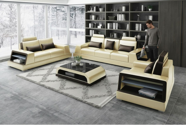 Sofagarnitur Sitzer Set Design Sofas Polster Couchen Leder Moderne 3+3