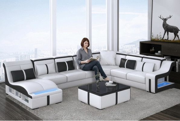 Design Ecksofa U-form Beleuchtet Couch Leder Textil Sofa Neu Wohnlandschaft LED