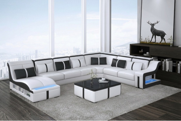 Design Ecksofa U-form Beleuchtet Couch Leder Textil Sofa Neu Wohnlandschaft LED