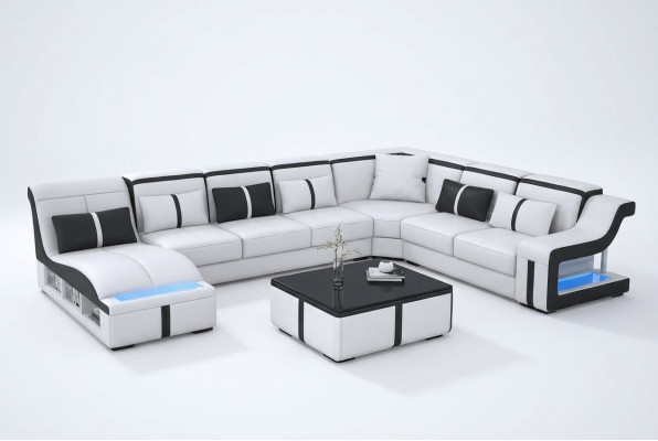 Design Ecksofa U-form Beleuchtet Couch Leder Textil Sofa Neu Wohnlandschaft LED