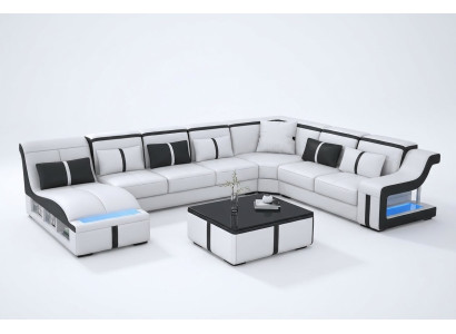 Design Ecksofa U-form Beleuchtet Couch Leder Textil Sofa Neu Wohnlandschaft LED