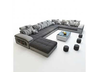 Wohnlandschaft Ecksofa UForm Sofa Couch Leder Design Couch Textil