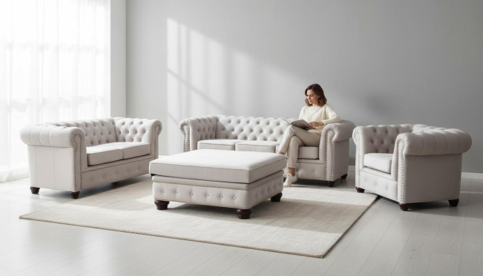 Chesterfield Sofagarnitur 3+1+1 Sitzer Design Couch Polster Sofa Garnitur Set