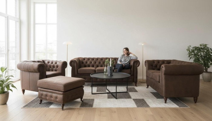 Chesterfield Couch Sitz Polster 321 Hocker Sitzer Garnitur Sofa Sofas Fußhocker