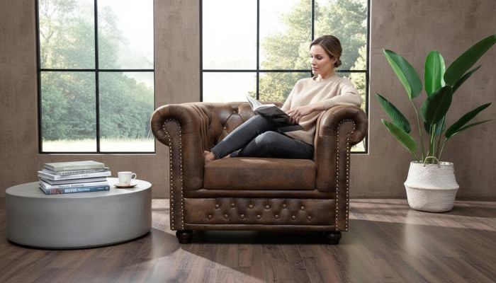 Chesterfield Sessel Fernseh Couch 1 Sitzer Sofa Textil Stoff Couchen Polster