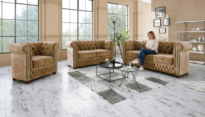 Chesterfield Sofagarnitur 3+2 Sitzer Sofa Sitz Couch Polster Garnitur Couchen