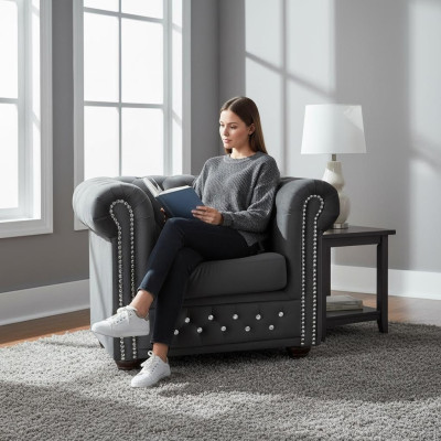 Chesterfield Sessel Fernseh Couch 1 Sitzer Sofa Textil Stoff Couchen Polster Neu