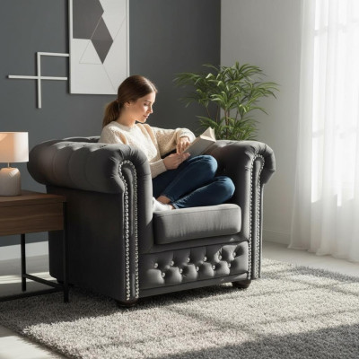 Couchen Chesterfield Sessel Fernseh Couch 1 Sitzer Sofa Textil Stoff Polster Neu
