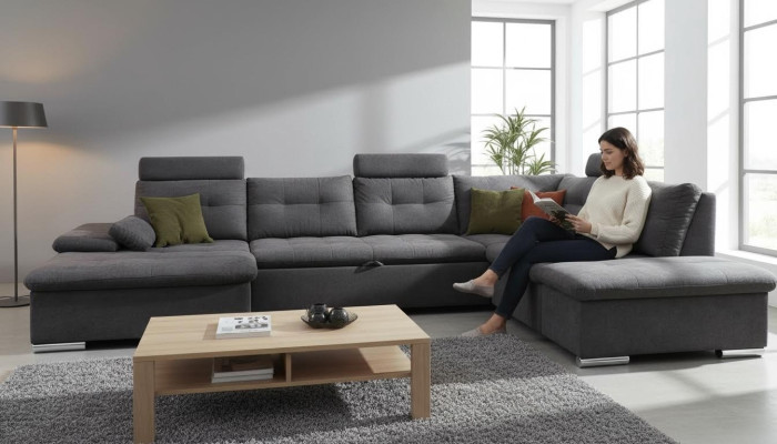 Ecksofa U Form Sofa Wohnlandschaft Garnitur Stoff Sofas Bettunktion Schlaf