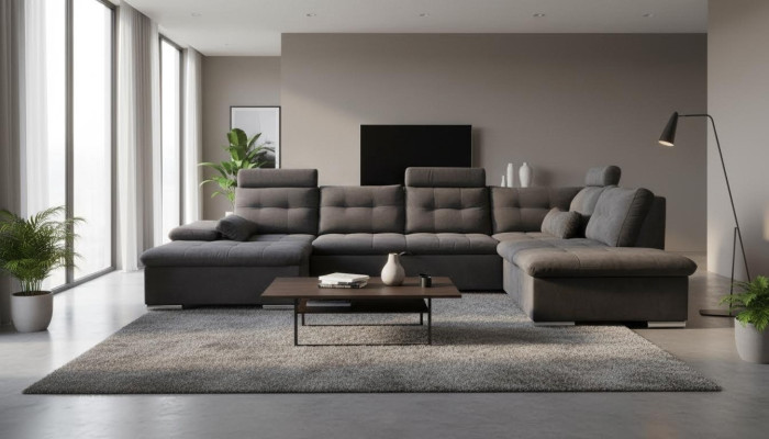 Ecksofa U Form Sofa Wohnlandschaft Garnitur Stoff Sofas Bettunktion Schlaf