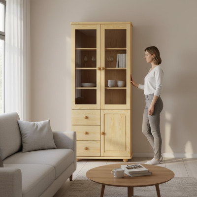 Vitrine Wohnzimmer Möbel Anrichte Holz Vitrinen Glas Schrank Echtholz Massive
