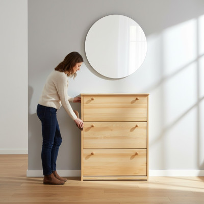 Schuhschrank handgefertigte Kommode Eingangshalle Kommode aus Holz 3 Fächer