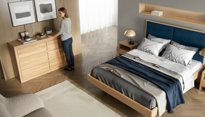 Schlafzimmer Set 4tlg. Set Bett 2x Nachttische Kommode Massiv Holz Garnitur Neu