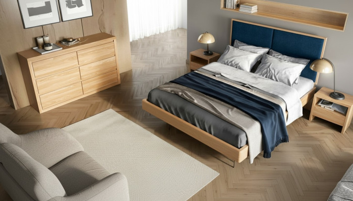 Schlafzimmer Set 4tlg. Set Bett 2x Nachttische Kommode Massiv Holz Garnitur Neu