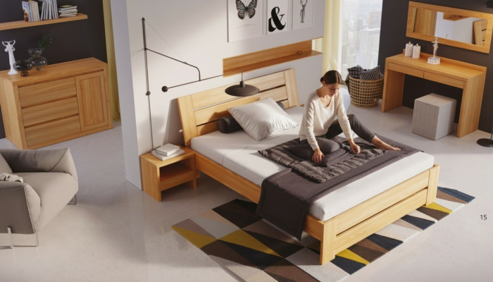 Schlafzimmer Möbel 3tlg. Set Bett Massivholz Nachttische 2x Echtes Holz