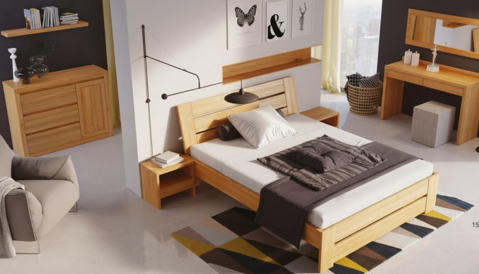 Schlafzimmer Set 5tlg. Bett 2x Nachttisch+Shminktisch Spiegel Vollholz Möbel Neu