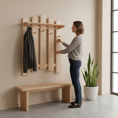 Garderobe Wandgarderobe mit 5 Haken, Wandpaneel Flurgarderobe Garderobenpaneel