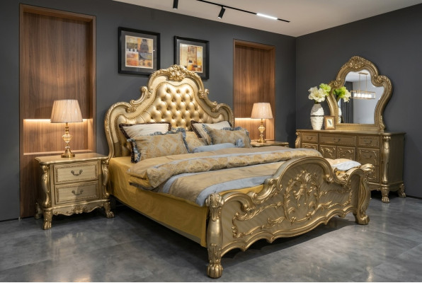 Bett Polsterbett Luxus Doppel Schlafzimmer Barock Holz Leder Betten