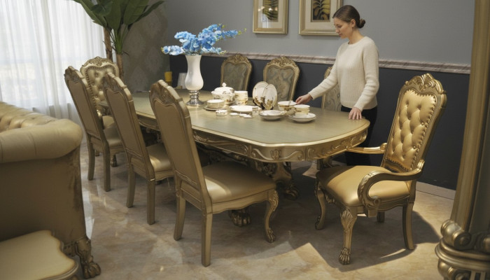 Königlicher Esstisch mit 6x Stühlen Komplettes Deko Esszimmer 7tlg.
