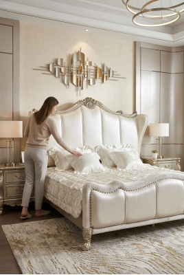 Klassisches Bett Barock Rokoko Chesterfield Stil Doppel Leder Hotel Antik Betten
