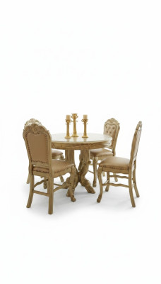Esstisch 4x Stühle Klassische Esszimmer Garnitur 5tlg. Set Runder Tisch
