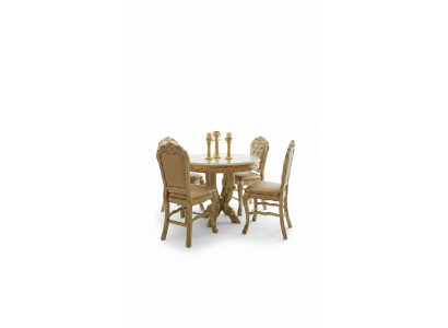 Esstisch 4x Stühle Klassische Esszimmer Garnitur 5tlg. Set Runder Tisch