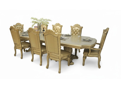Komplette Beige Esszimmerambiente Designer Esstisch mit Stühlen