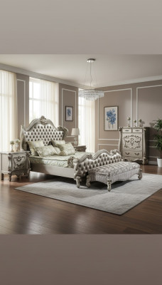 Bett 2x Nachttisch 3 tlg. Schlafzimmer Set Design Luxus Betten Chesterfield