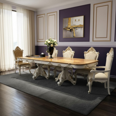Barock Rokoko Stil Möbel Esstisch Tische Esszimmer Garnitur Geschnitzter