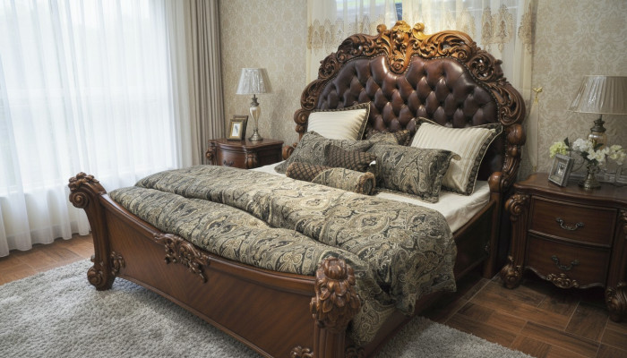 Klassisches Bett Barock Rokoko Chesterfield Stil Doppel Leder Hotel Antik