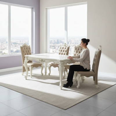 Esszimmer Garnitur Barock-Rokoko Esstisch x6 Chesterfield Lederstühle 