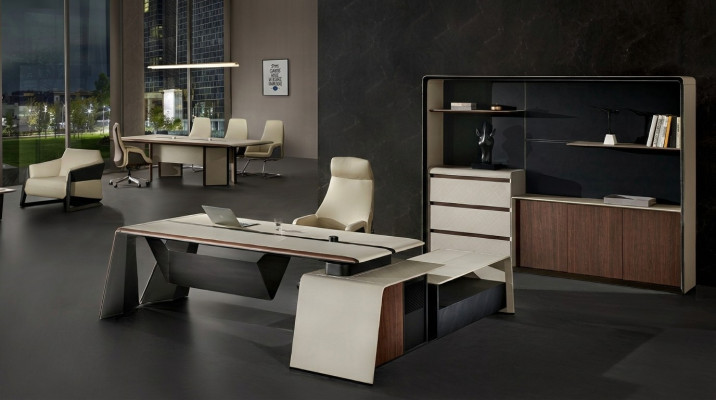 Büroeinrichtung Arbeitszimmer Büro Möbel Tisch Schrank Sessel 3tlg Set