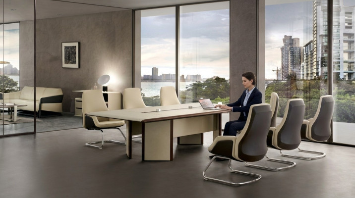 Konferenztisch 6 Sessel Stuhl Tisch Meeting Büro Einrichtung 7tlg. Set