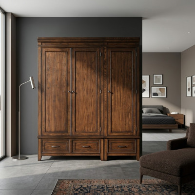 Schrank 2x Kleiderschrank Holzschrank Massiv Braun Holz Schränke Schlafzimmer