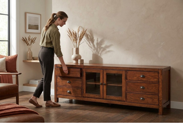 RTV Sideboard Schrank Kommoden Holz Low Board Regal 196cm Wohnzimmer