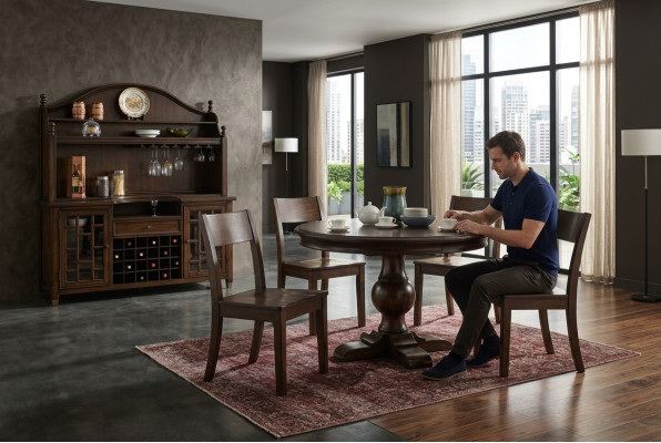 Design Rund Tisch 4x Stühle Ess Zimmer Sitz Runde Tische Garnitur Holz 5tlg. Set