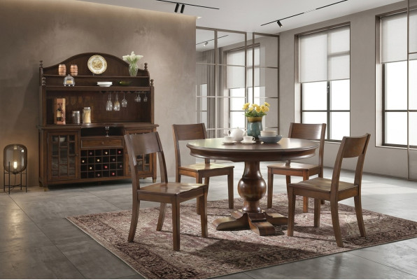 Design Rund Tisch 4x Stühle Ess Zimmer Sitz Runde Tische Garnitur Holz 5tlg. Set