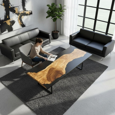 Tisch Epoxid Harz Esstisch Echtes Holz Massive Möbel Wasserfall Epoxy