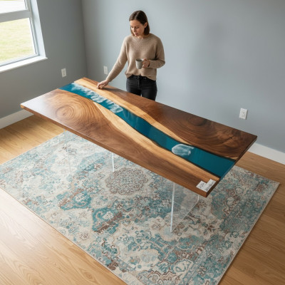 Epoxidharz Esstisch River Table Massiv 201x81 Flusstisch Neu Echtes Holz