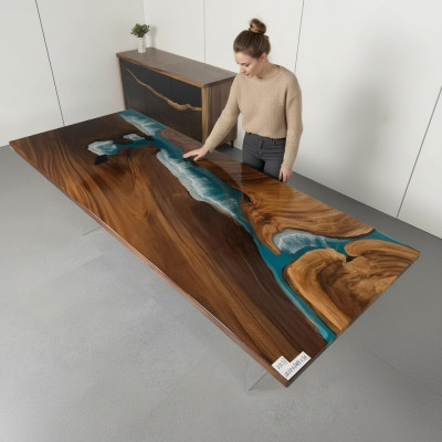 Epoxid Harz Fluss Tisch Echtes Massiv Holz Blau Wasser Tissche Epoxy