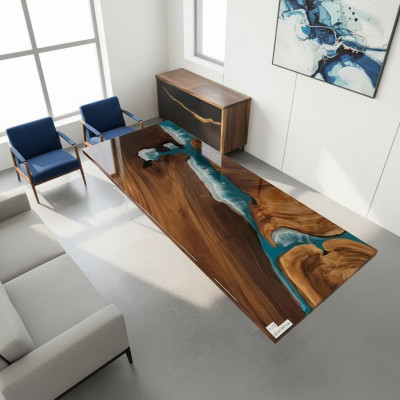 Epoxid Harz Fluss Tisch Echtes Massiv Holz Blau Wasser Tissche Epoxy