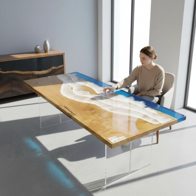 Tische Esstisch Design Tisch Moderne Meer Fluss Möbel 181x81 Epoxid