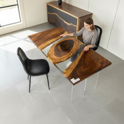 Holz Massive Möbel Esstisch Epoxid Harz Echtes Epoxy Tisch Giessharz