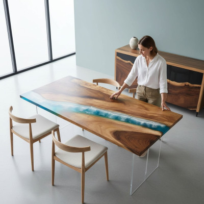 Tische Esstisch Design Tisch Moderne Meer Fluss Möbel 161x81 Epoxid