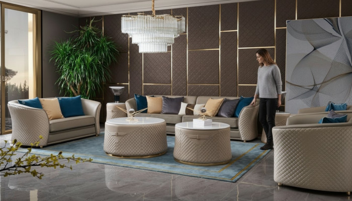 Luxus Möbel Sofagarnitur Couch Sofa Polster 421 Sitzer mit 2x Couchtisch 5tlg.