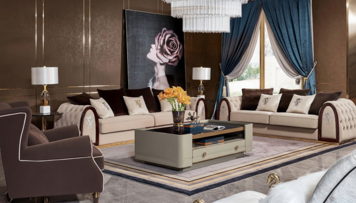 Sofa Chesterfield Beige Sofas Textil Stoff Couchen Luxus Möbel 4 sitzer 295cm