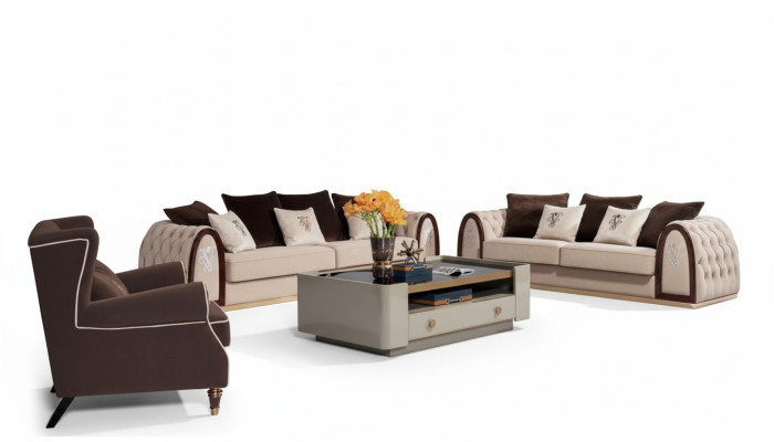 Sofa Chesterfield Beige Sofas Textil Stoff Couchen Luxus Möbel 4 sitzer 295cm