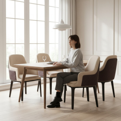 Stuhl Set Sitz Polster Garnitur Esszimmer Stühle Modern Lehn Leder Holz