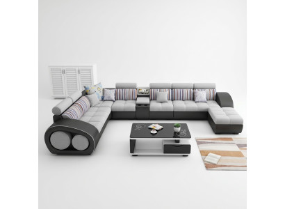 Designer Sofa Couch Ecksofa mit Hocker Garnitur Polster Wohnlandschaft L-Form